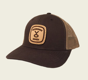 Leather Patched Meshback Hat - Dark Brown