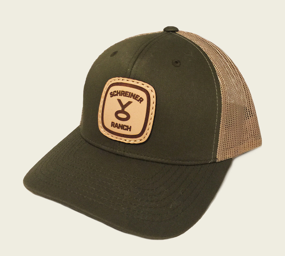 Leather Patched Meshback Hat - Hunter Green